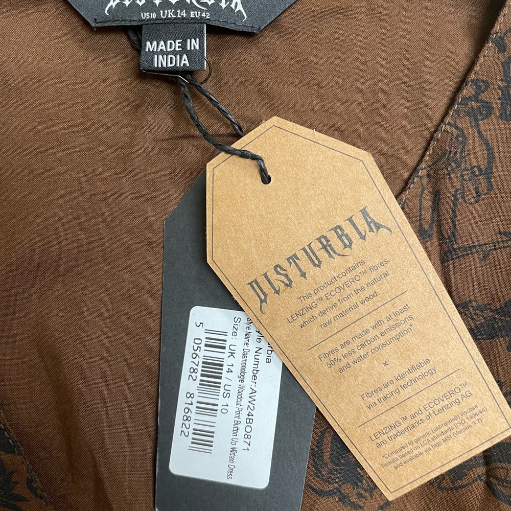 NWT Disturbia Daemonologie Woodcut Print Button Up Midaxi Dress Women Size 10 - Picture 8 of 10